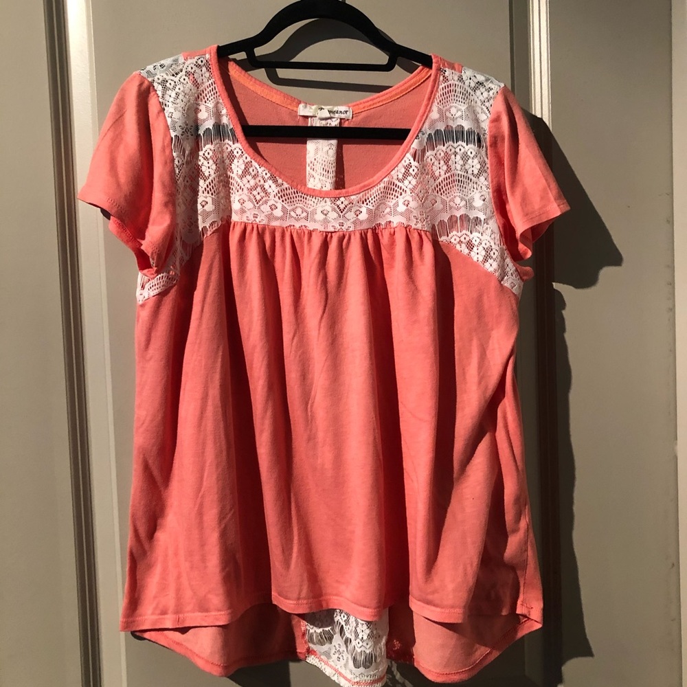 Demeanor Ladies Peach With Cream Lace Shirt